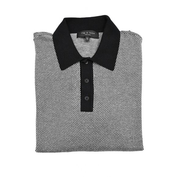 RAG & BONE Harrow Polo Shirt Mens XL Long Sleeve Wool Blend Knit Black Trim - Picture 12 of 12
